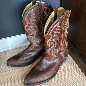 AERO GLIDE 7 Brown Leather Western Work Boots Men’s Elastomeric Insole Size 12